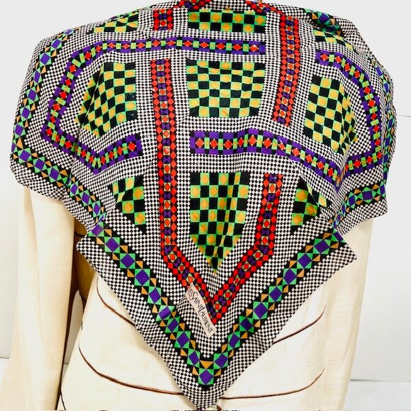 Vigt  Yves Saint Laurent Mini Scarf/HandkerCotton, 21" green  red black check(13 - Picture 1 of 5